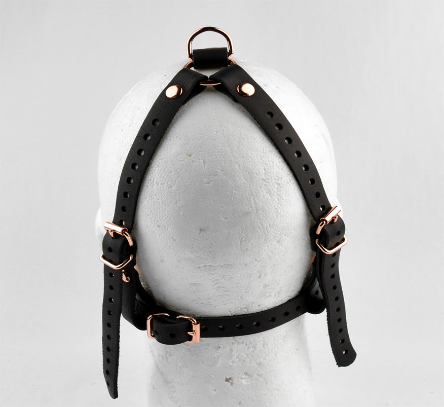 Black Head Harness Ball Gag - Black Ball with Rose Gold Hardware – Mercy  Industries