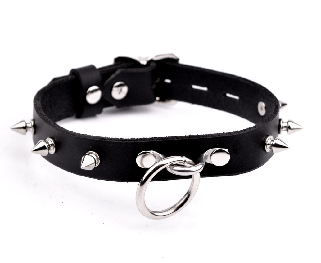 COLLAR BONDAGE CHOKER BLACK LEATHER