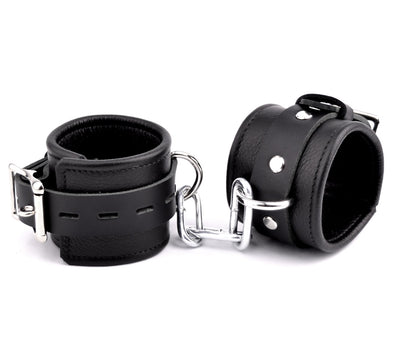 Premium Leather & Chain Wrist Cuffs - Black