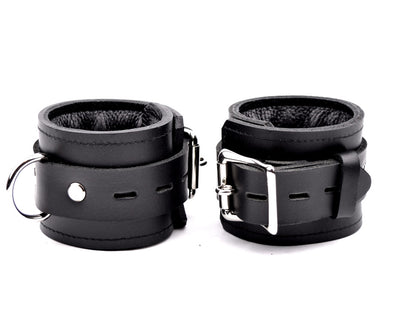 BDSM Cuffs | Premium Padded Wrist Cuffs - Black  (Silver Hardware)