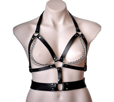 Mercy Industries | Black Leather Bra Harness with Detachable Chains & Belt