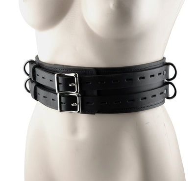 Heavy Duty Locking Leather Bondage Belt - Black | BDSM Bondage Belt