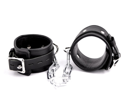 Premium Leather & Chain Ankle Cuffs - Black