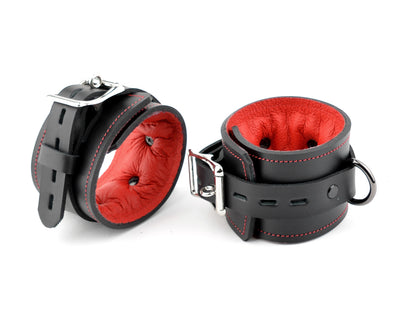 Premium Padded Ankle Cuffs - Black And Red