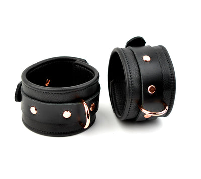BDSM Ankle Cuffs | Premium Leather Ankle Cuffs - Black & Rose Gold