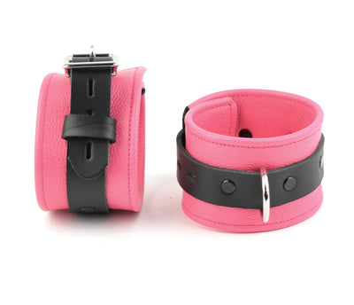 Premium Leather Ankle Cuffs - Pink | BDSM Ankle Cuffs