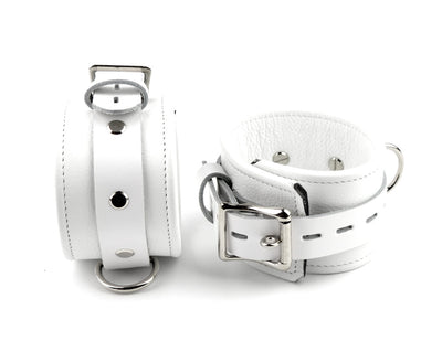 Premium Leather Ankle Cuffs - White on White