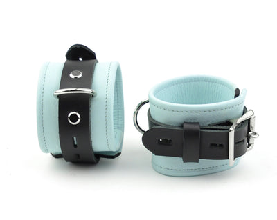Premium Leather Wrist Cuffs - Aqua Adore Blue