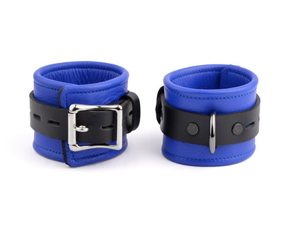BDSM | Premium Leather Wrist Cuffs - Deep Blue