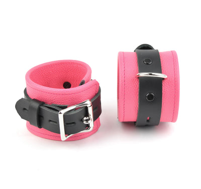 Premium Leather BDSM Cuffs | Premium Leather Wrist Cuffs - Pink