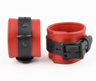 Premium Leather Wrist Cuffs - American Red Midnight Edt | BDSM Leather Cuffs