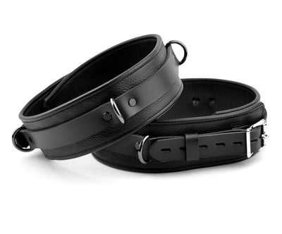 BDSM Thigh Cuffs | Premium Lockable Thigh Cuffs Triple Layer Leather - Black
