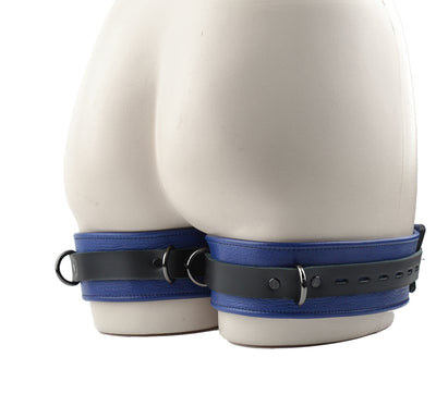 Premium Lockable Thigh Cuffs Triple Layer Leather - Blue