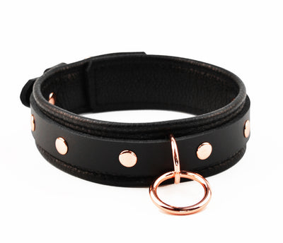 Deluxe BDSM Leather Collar Black & Rose Gold