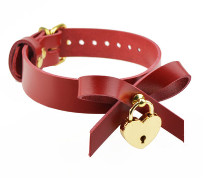 Americana Red Leather Bow Collar with Rose Gold Kitten Bell