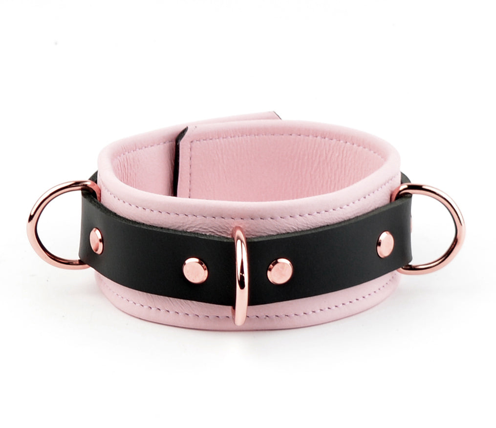 Blush Pink & Rose Gold Premium Three Ring Leather Bondage Collar – Mercy  Industries