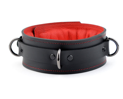 Black & Red Premium Padded Leather Bondage Collar