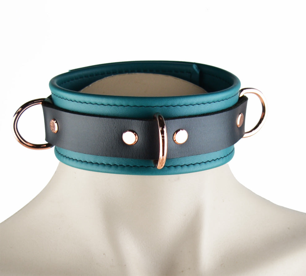 Premium BDSM Emerald Green Leather Collar with Rose Gold Hardware – Mercy  Industries