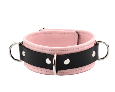 Blush Pink Premium Three Ring Leather Bondage Collar
