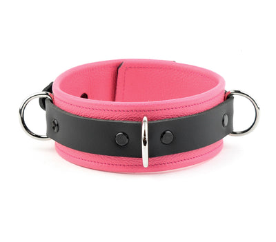 Pink Premium Three Ring Leather Bondage Collar | Leather Collar
