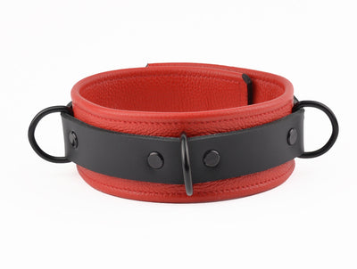 American Red Midnight Edt Three Ring Leather Bondage Collar