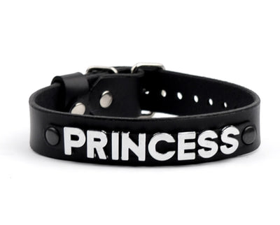 Mercy Industries | Custom Small Lettering Black Leather Collar – 'Princess'