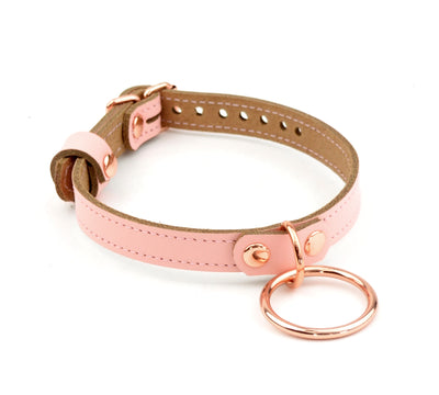Mercy Industries | Blush Pink Leather Amare Day Collar with Large Rose Gold O-Ring