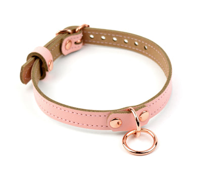Mercy Industries | Blush Pink Leather Amare Day Collar with Small Rose Gold O-Ring
