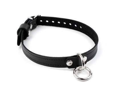 Black Leather Amare Day Collar with Small Silver O-Ring