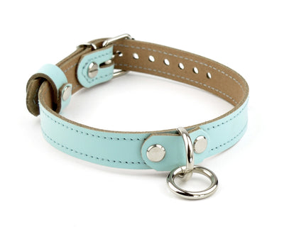 Aqua Adore Blue Leather Amare Day Collar with Small Silver O-Ring