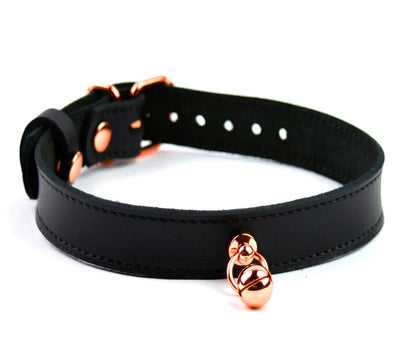 Black Leather Aurum Collar with Kitten Bell | BDSM Online Store
