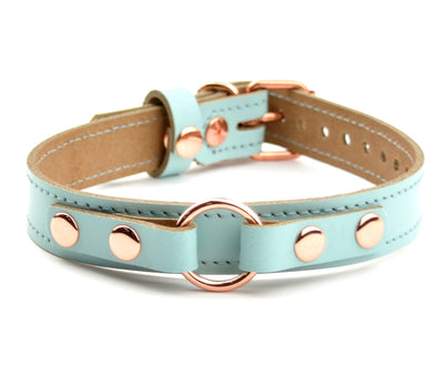 Mercy Industries | Aqua Adore Blue Leather Aurum Collar with Small Ring Detail
