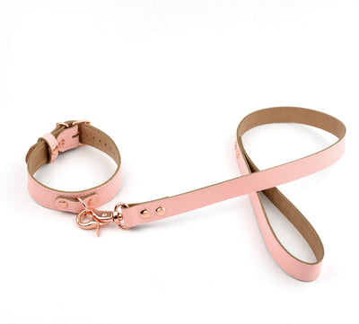 Blush Pink Leather Aurum Collar with D-Ring & Leash