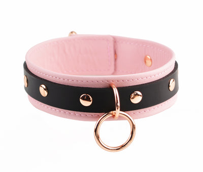 Deluxe Blush Pink Leather & Rose Gold BDSM Collar