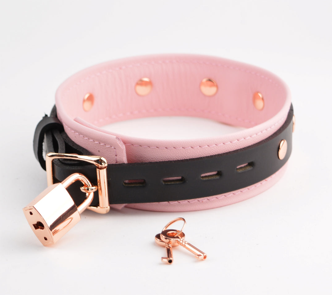 Deluxe Blush Pink Leather & Rose Gold BDSM Collar – Mercy Industries