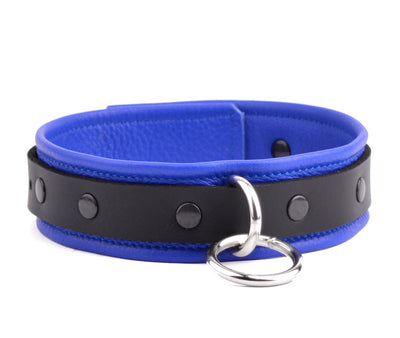 Blue Deluxe Leather Bondage Collar