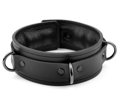 Black Premium Padded Leather Bondage Collar
