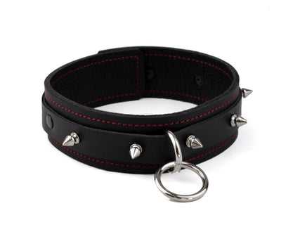 Black Deluxe Spiked Leather Bondage Collar | Mercy Industries