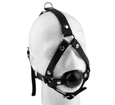 Black Head Harness Ball Gag - Black Ball | Leather BDSM Products