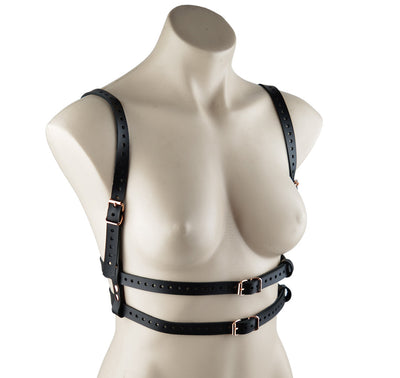 Black & Rose Gold Leather Buckle Harness