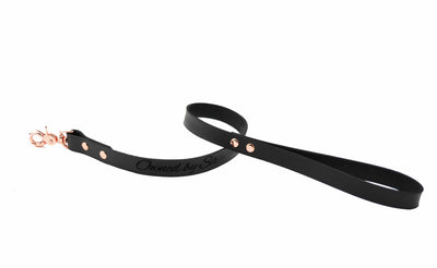 Custom Engraved 75CM - 30" Leather Leash with Rose Gold Hardware