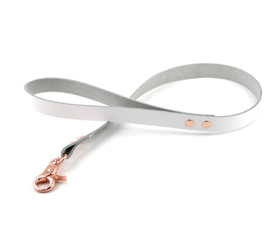 Leather BDSM Products | White 75CM - 30" Leather Leash with Rose Gold Hardware