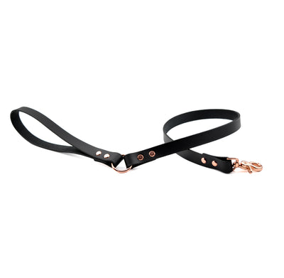 Black 100CM - 40" Leather Leash with Rose Gold Hardware | Mercy Industries