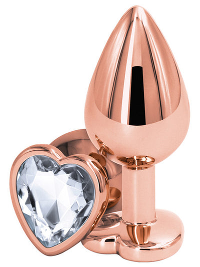 Rear Assets Rose Gold Butt Plug with Clear Love Heart Gem