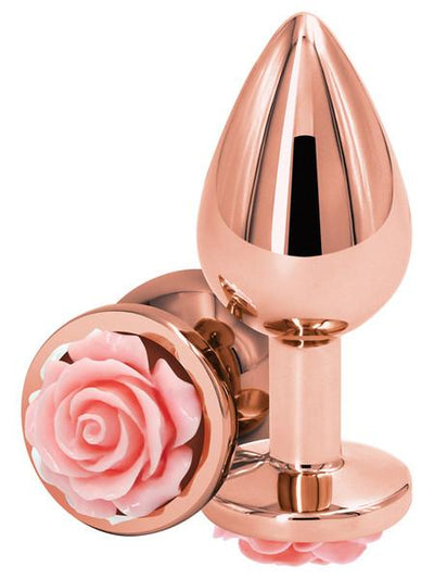 Rear Assets Rose Gold Butt Plug with Pink Rose Base