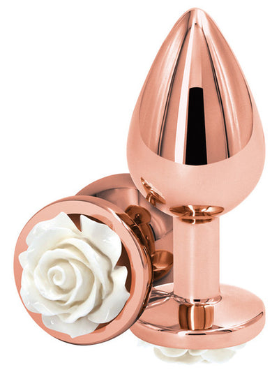 Rear Assets Rose Gold Butt Plug with White Rose