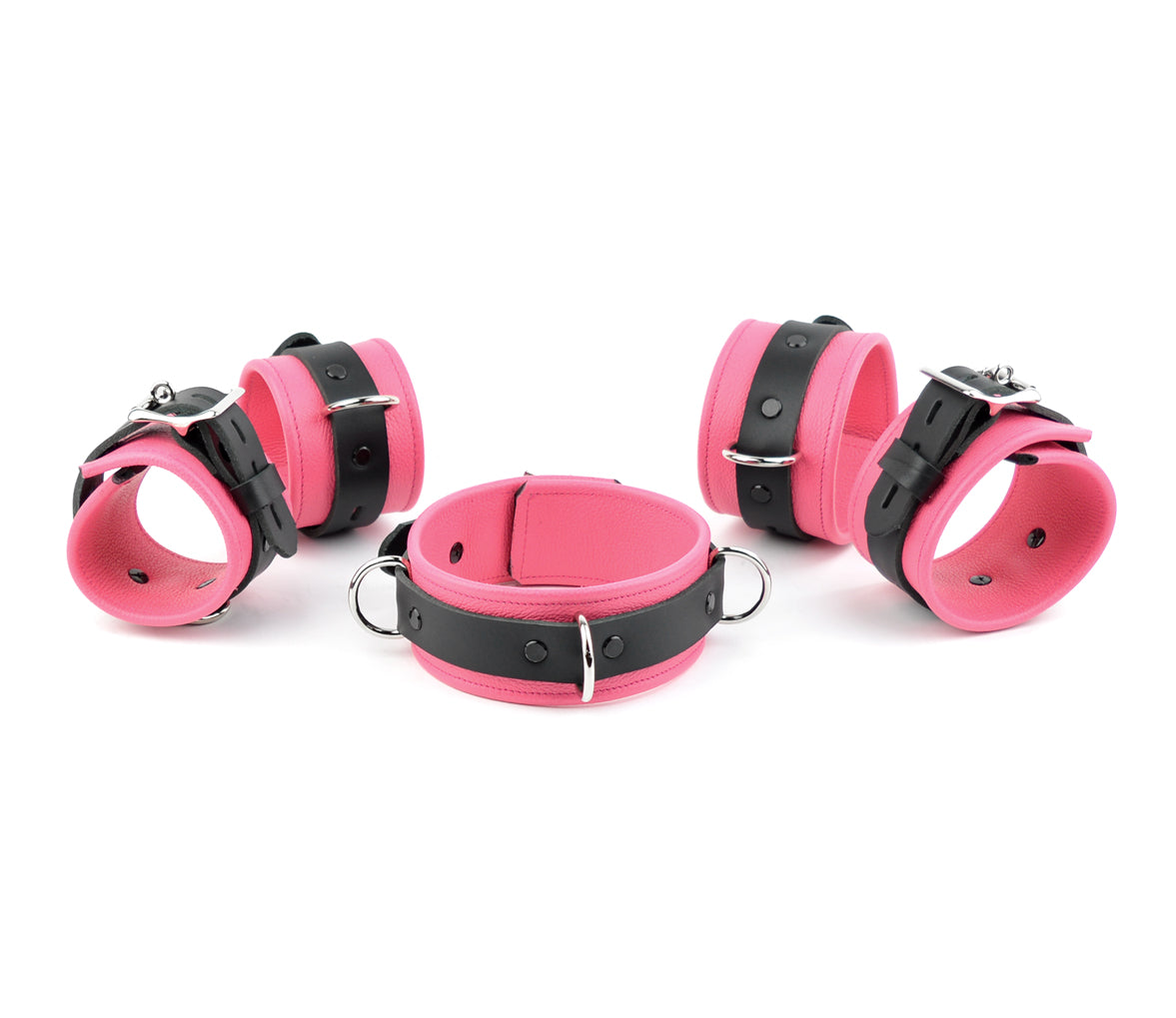 Premium Restraint Set Beautiful Triple Layer Leather Wrist-Ankle Cuffs ...