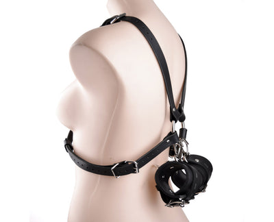 BDSM Leather Restraint | Premium Arm Binder Bondage Leather Harness Restraint - Black
