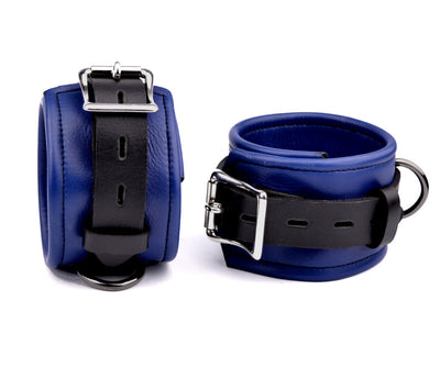 Premium Leather Ankle Cuffs -Blue | Ankle Cuffs BDSM