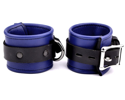 BDSM Cuffs | Premium Leather Wrist Cuffs - Blue